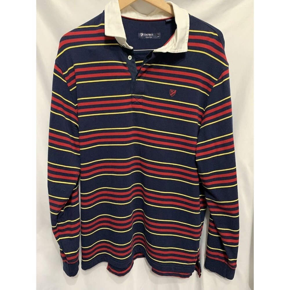 Cremieux Collection Mens Pullover Large Long Sleeves Stripes Collar Blue Red